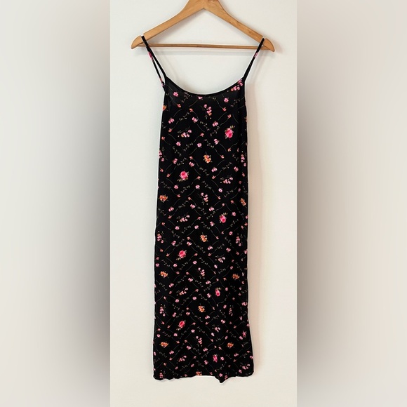 Miss Selfridge Petite Size US 8 Strappy Scoop Neck Maxi Dress Black Ditsy Print - Picture 1 of 9